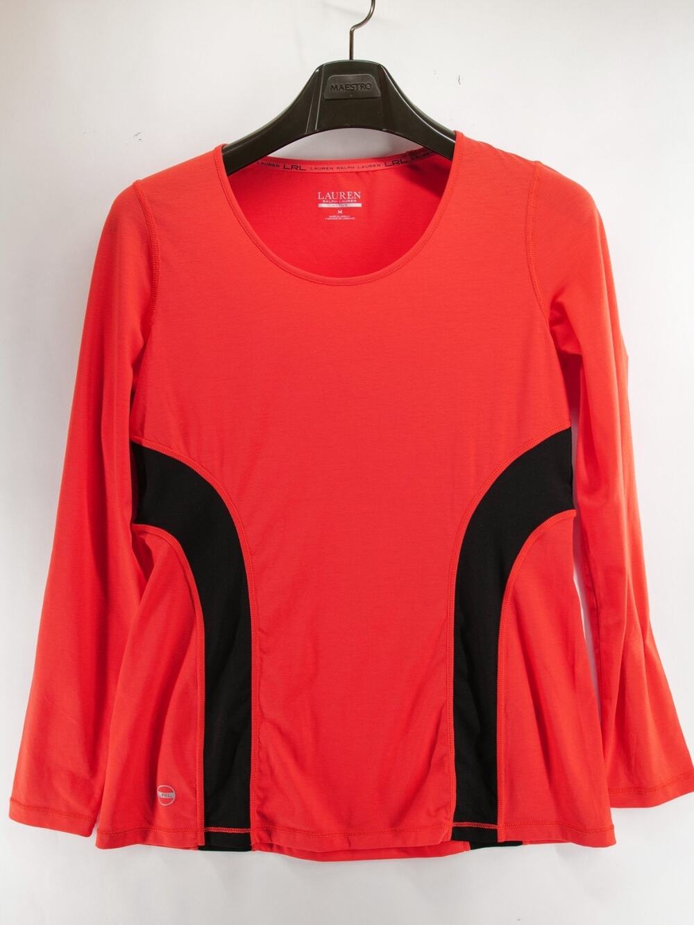 Lauren Ralph Lauren NWOT Active Women's Med Red Black Long Sleeve Top Athletic